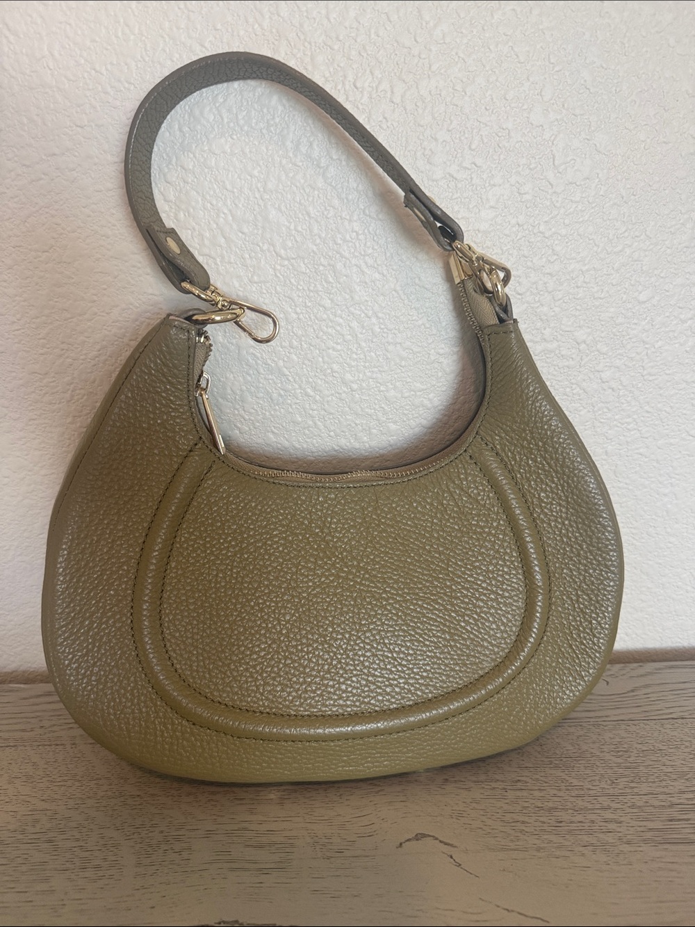 Pebbled Olive Green Shoulder Hobo Bag